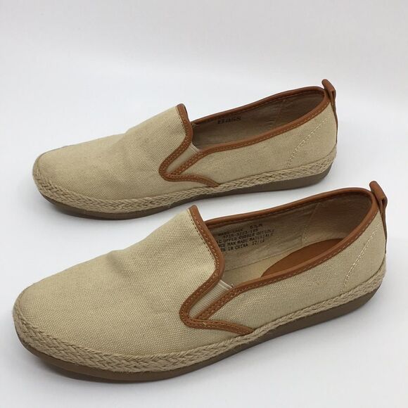 Bass Sage canvas slip on shoes loafers tan / cream with leather trim Size 5.5 M - Picture 4 of 14